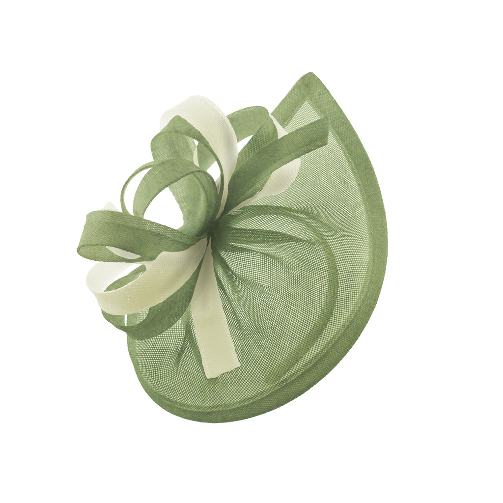 Caprilite Vegan MoonMix Hoop Fascinator Hat sur bandeau Mariage Ascot Races Sur mesure Sinamay Disc - Sage Cream