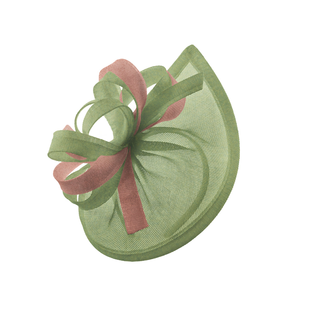 Caprilite Vegan MoonMix Hoop Fascinator Hat sur bandeau Mariage Ascot Races Sur mesure Sinamay Disc - Sage Dusty Pink