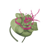 Sage Fuchsia Mix Round Pillbox Bow Sinamay Headband Fascinator Weddings Ascot Hatinator Races