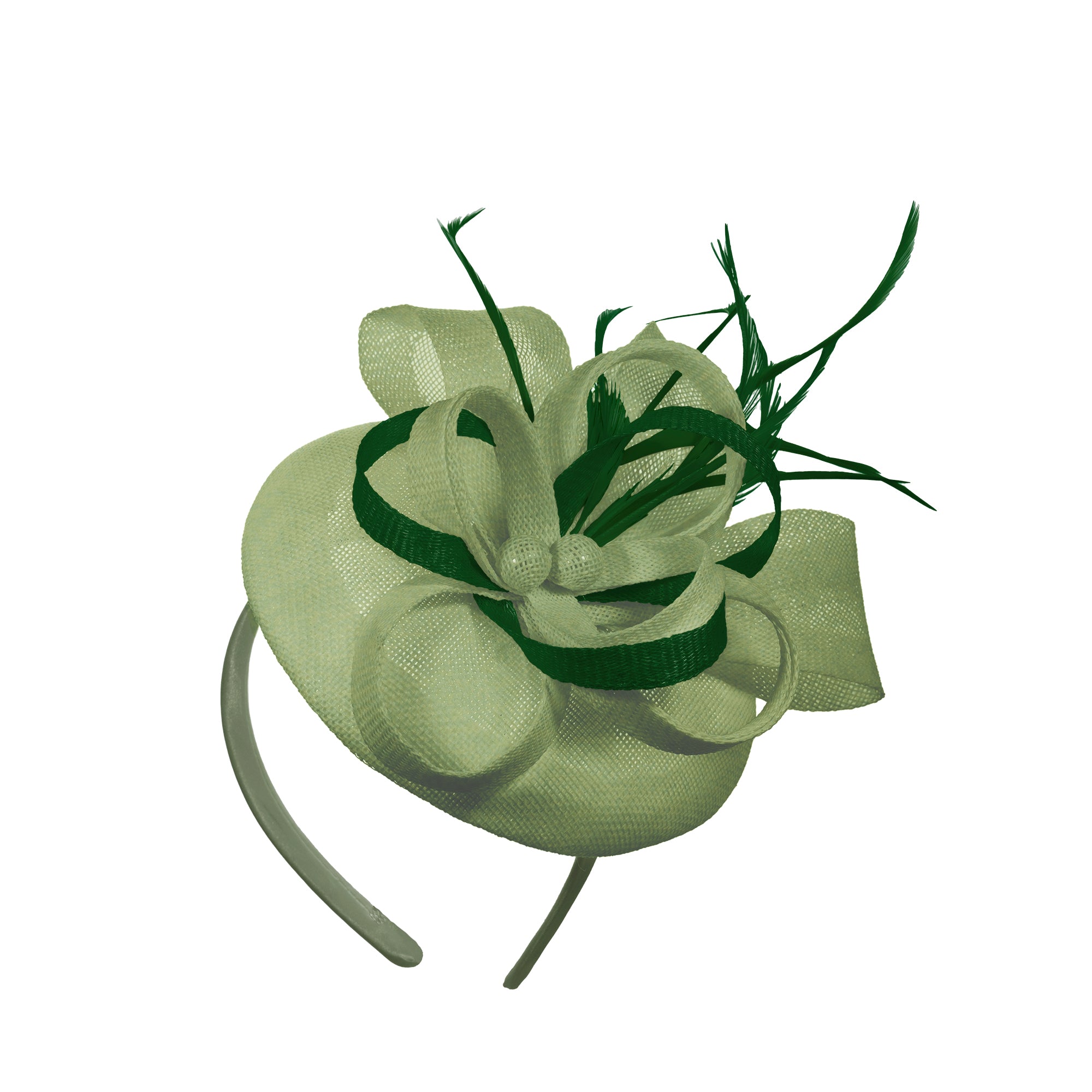 Caprilite UK Online Sage Green Mix Round Pillbox Bow Sinamay Headband caprilite-uk-online-sage-green-mix-round-pillbox-bow-sinamay-headband