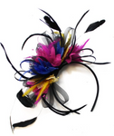 Caprilite Black Hoop, Gold and Fuchsia Blue Feathers Fascinator On Headband Hoopmix