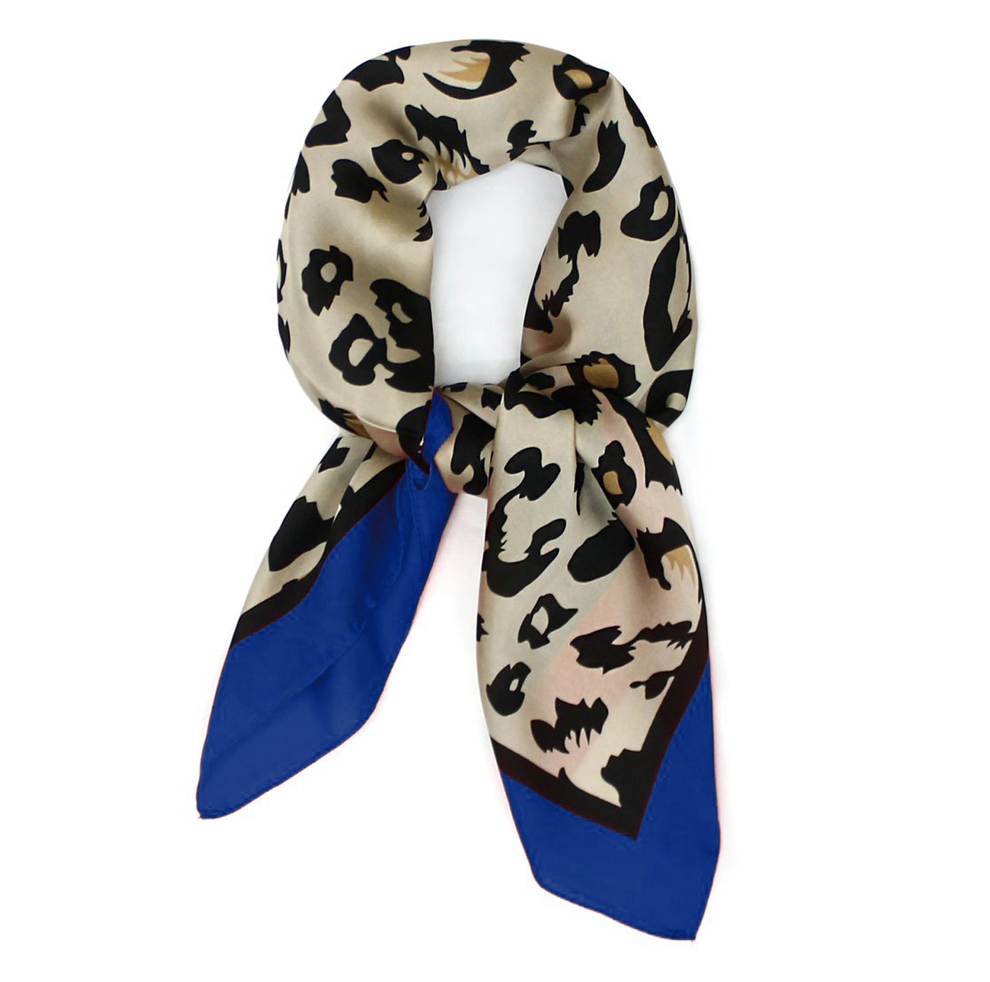 Leopard Animal Print with Blue Border Thin Silky Scarf for Summer and Spring