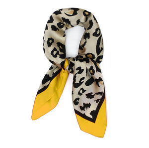 Leopard Animal Print with Yellow Border Thin Silky Scarf for Summer and Spring