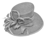 Chapeau à grand bord gris argenté, pour occasions, Hatinator, fascinateur, mariages formels