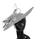 Silver Grey Teal 41cm Large Sinamay Hatinator Disc Saucer Brim Hat Fascinator on Headband