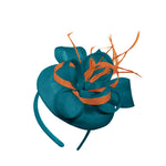 Teal Burnt Orange Mix Round Pillbox Bow Sinamay Headband Fascinator Weddings Ascot Hatinator Races
