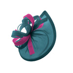 Caprilite Vegan MoonMix Hoop Fascinator Hat on Headband Wedding Ascot Races Bespoke Sinamay Disc - Teal Fuchsia