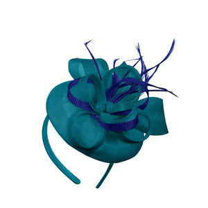 Teal Royal Blue Mix Round Pillbox Bow Sinamay Headband Fascinator Weddings Ascot Hatinator Races
