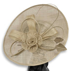 Taupe 41cm Large SInamay Hatinator Disc Saucer Brim Hat Fascinator on Headband