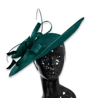 Teal Green 41cm Large Sinamay Hatinator Disc Saucer Brim Hat Fascinator on Headband