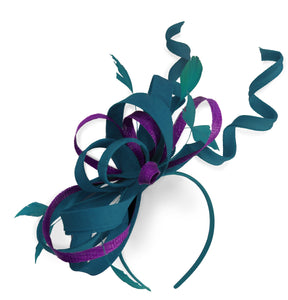 Caprilite Teal and Dark Purple Wedding Swirl Fascinator Headband Alice Band Ascot Races Loop Net