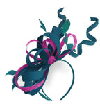 Copy of Caprilite Teal and Fuchsia Wedding Swirl Fascinator Headband Alice Band Ascot Races Loop Net