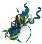 Caprilite Teal and Yellow Wedding Swirl Fascinator Headband Alice Band Ascot Races Loop Net