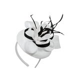 White Black Mix Round Pillbox Bow Sinamay Headband Fascinator Weddings Ascot Hatinator Races