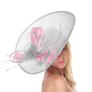 Blanc Blush Mix 41 cm Grand Sinamay Hatinator Disc Soucoupe Bord Chapeau Bibi sur Bandeau