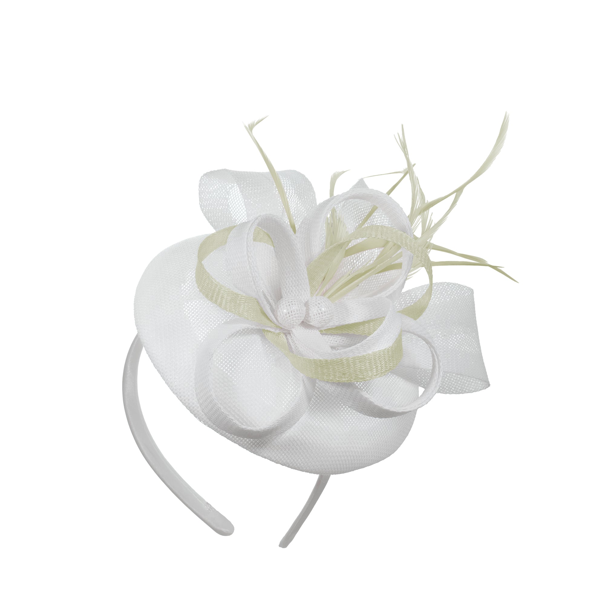 White Cream Mix Round Pillbox Bow Sinamay Headband Fascinator Weddings Ascot Hatinator Races