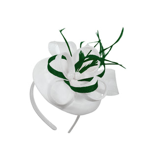 White Green Mix Round Pillbox Bow Sinamay Headband Fascinator Weddings Ascot Hatinator Races