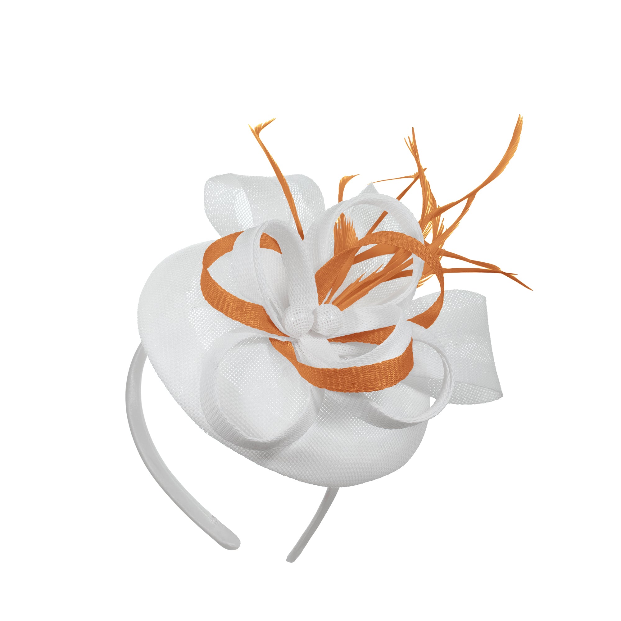 White Orange Mix Round Pillbox Bow Sinamay Headband Fascinator Weddings Ascot Hatinator Races
