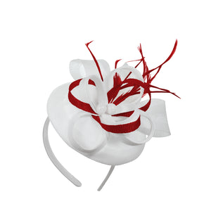 White Red Mix Round Pillbox Bow Sinamay Headband Fascinator Weddings Ascot Hatinator Races