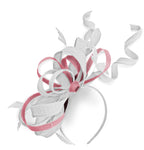 Caprilite White and Baby Pink Wedding Swirl Fascinator Headband Alice Band Ascot Races Loop Net