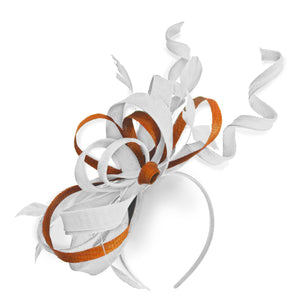 Caprilite White and Burnt Orange Wedding Swirl Fascinator Headband Alice Band Ascot Races Loop Net