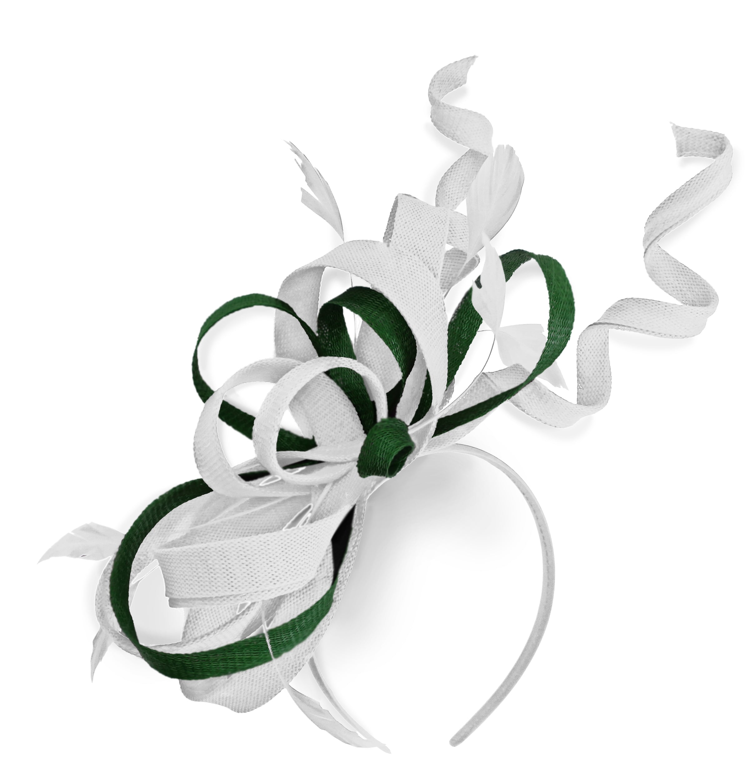 Caprilite White and Green Wedding Swirl Fascinator Headband Alice Band Ascot Races Loop Net