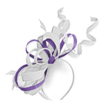 Caprilite White and Lavender Wedding Swirl Fascinator Headband Alice Band Ascot Races Loop Net