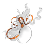 Caprilite White and Orange Wedding Swirl Fascinator Headband Alice Band Ascot Races Loop Net