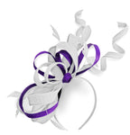 Caprilite White and Purple Wedding Swirl Fascinator Headband Alice Band Ascot Races Loop Net