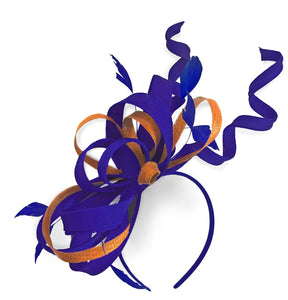 Caprilite Royal Blue and Apricot Orange Wedding Swirl Fascinator Headband Alice Band Ascot Races Loop Net