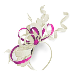 Caprilite Cream Ivory and Fuchsia Hot Pink Wedding Swirl Fascinator Headband Alice Band Ascot Races Loop Net