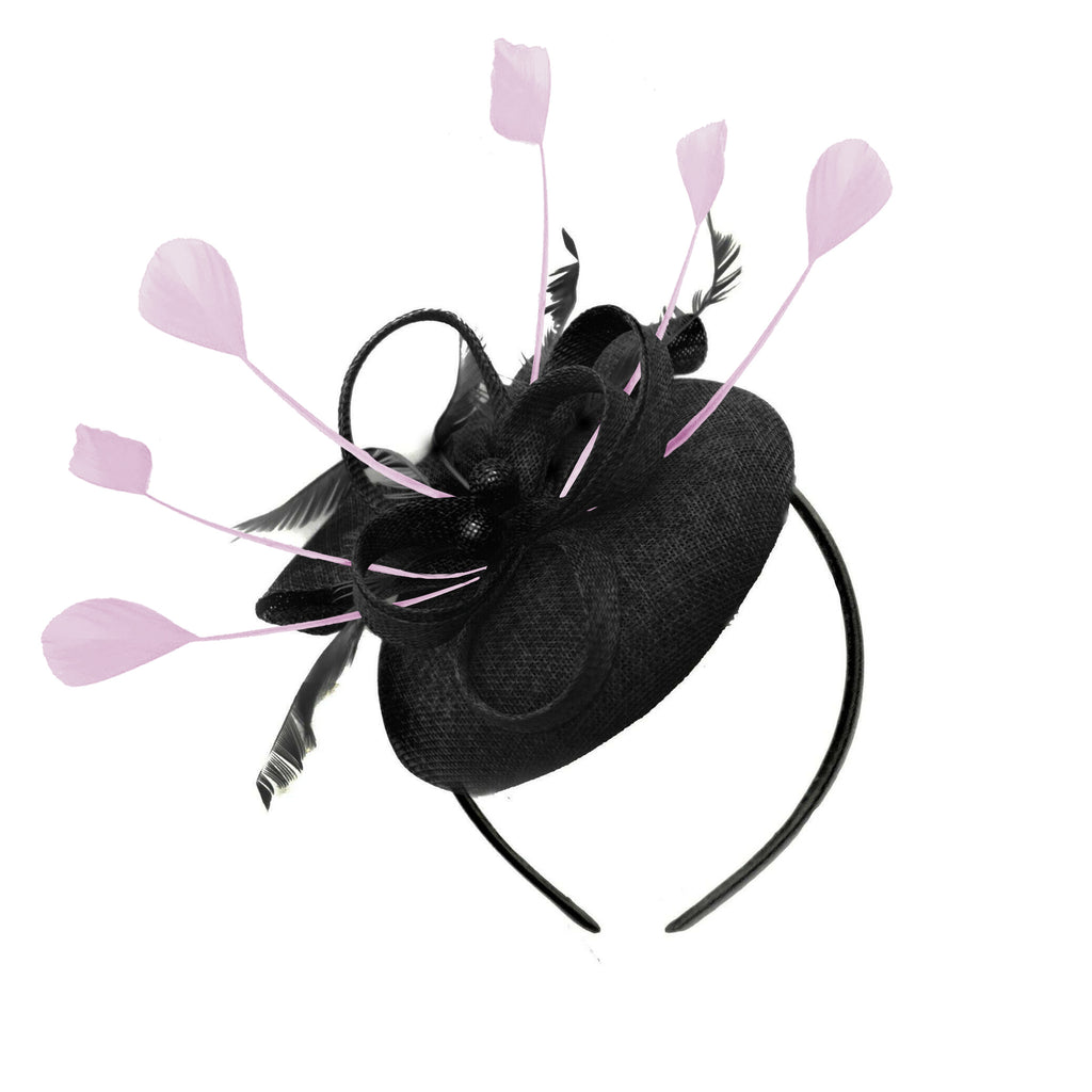 Round Black and Mauve Pillbox Bow Sinamay Headband Fascinator Weddings Ascot Hatinator Races