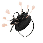 Round Black and Peach Pillbox Bow Sinamay Headband Fascinator Weddings Ascot Hatinator Races