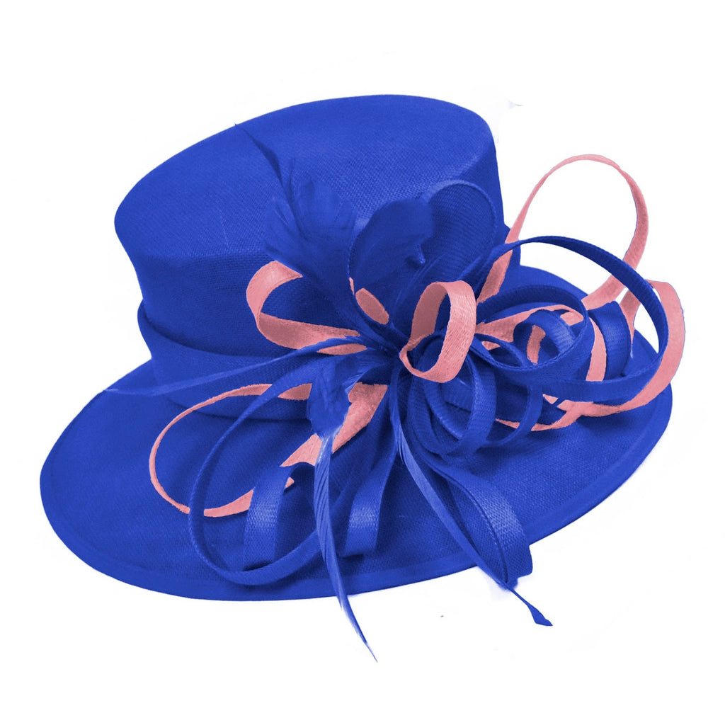 Royal Blue Peach Large Queen Brim Hat Occasion Hatinator Fascinator Weddings Formal