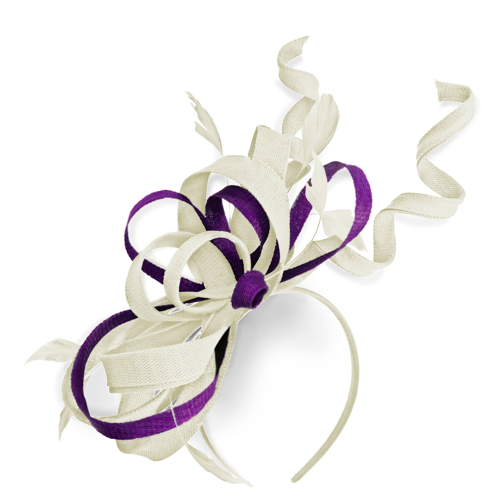 Caprilite Crème Ivoire et Violet Mariage Tourbillon Fascinator Bandeau Alice Band Ascot Races Loop Net