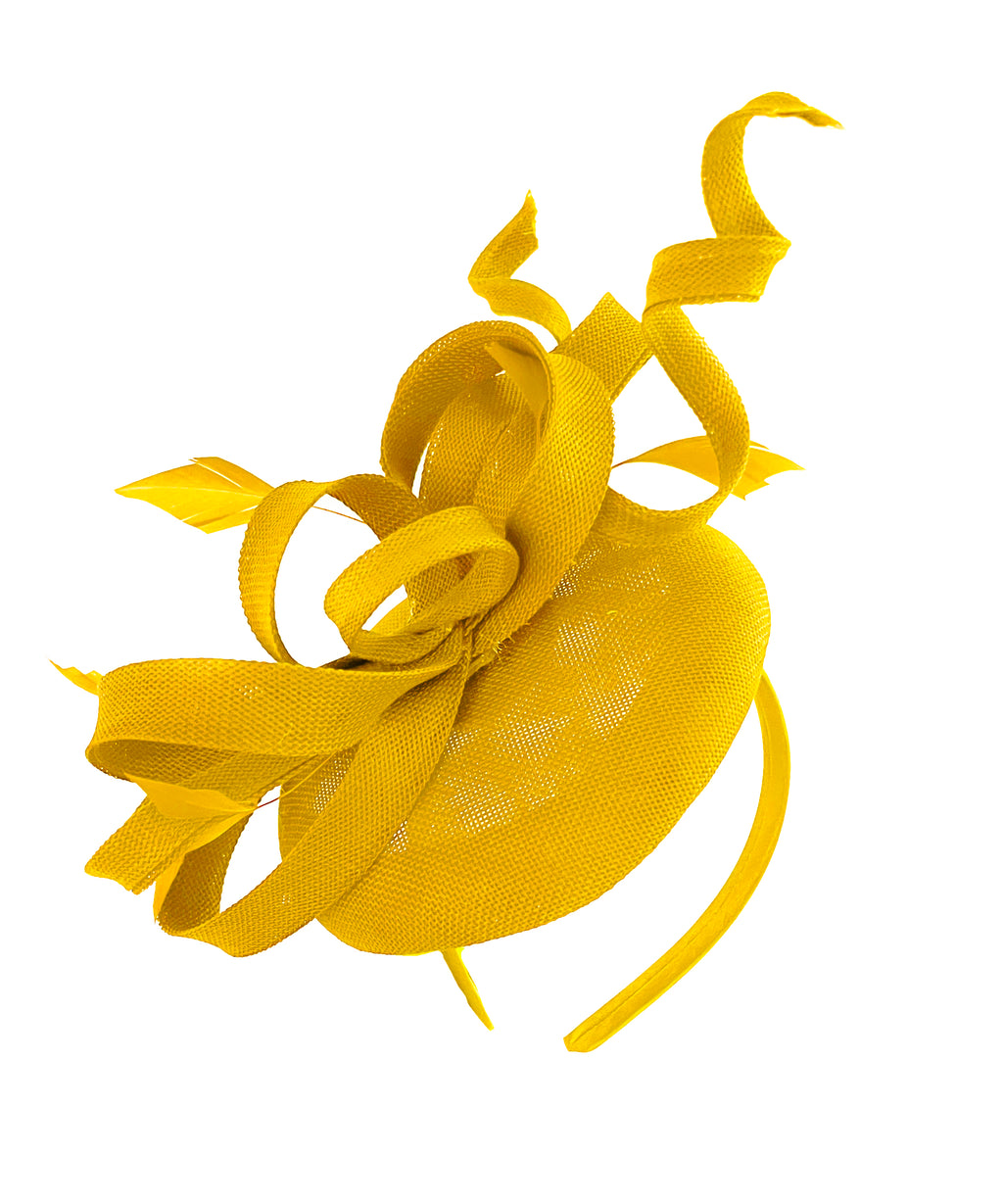 Yellow Swirl Fascinator on Round Pillbox Headband