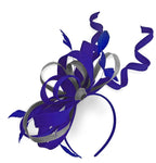 Caprilite Royal Blue and Silver Grey Wedding Swirl Fascinator Headband Alice Band Ascot Races Loop Net