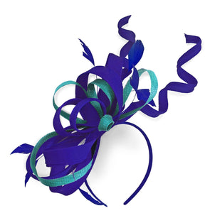 Caprilite Royal Blue and Light Turquoise Wedding Swirl Fascinator Headband Alice Band Ascot Races Loop Net