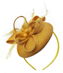 Gold Yellow Mustard Round Pillbox Bow Sinamay Headband Fascinator Weddings Ascot Hatinator Races