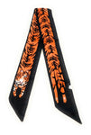 Womens 90cm Long Reversible Skinny Scarf Faux Silk Head Scarves Bag Charm Bow[Orange and Black Tiger Stripes Print]
