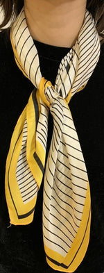 Big Square Ladies Womans Faux Silk Head Neck Thin Scarf Bag Charm - 70cm x 70cm[Piano Stripes - Black White Mustard Yellow]