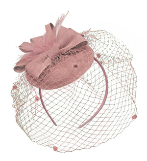 Round Pillbox Birdcage Veil Bow Sinamay Headband Fascinator Weddings Ascot Races