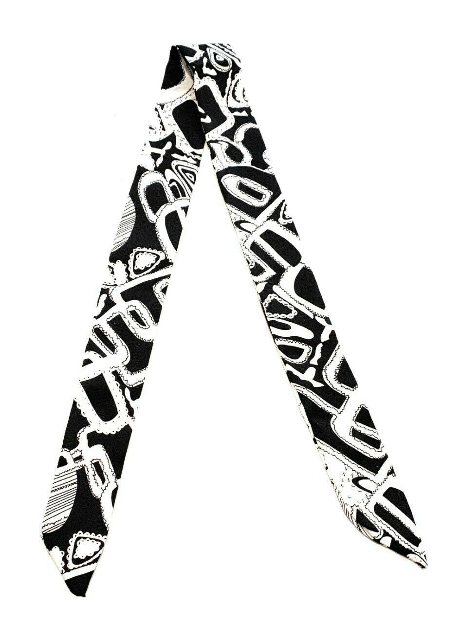 Foulard slim réversible en fausse soie pour femmes, 90cm de Long, foulard de tête, breloque de sac, nœud [Graffiti noir et blanc]