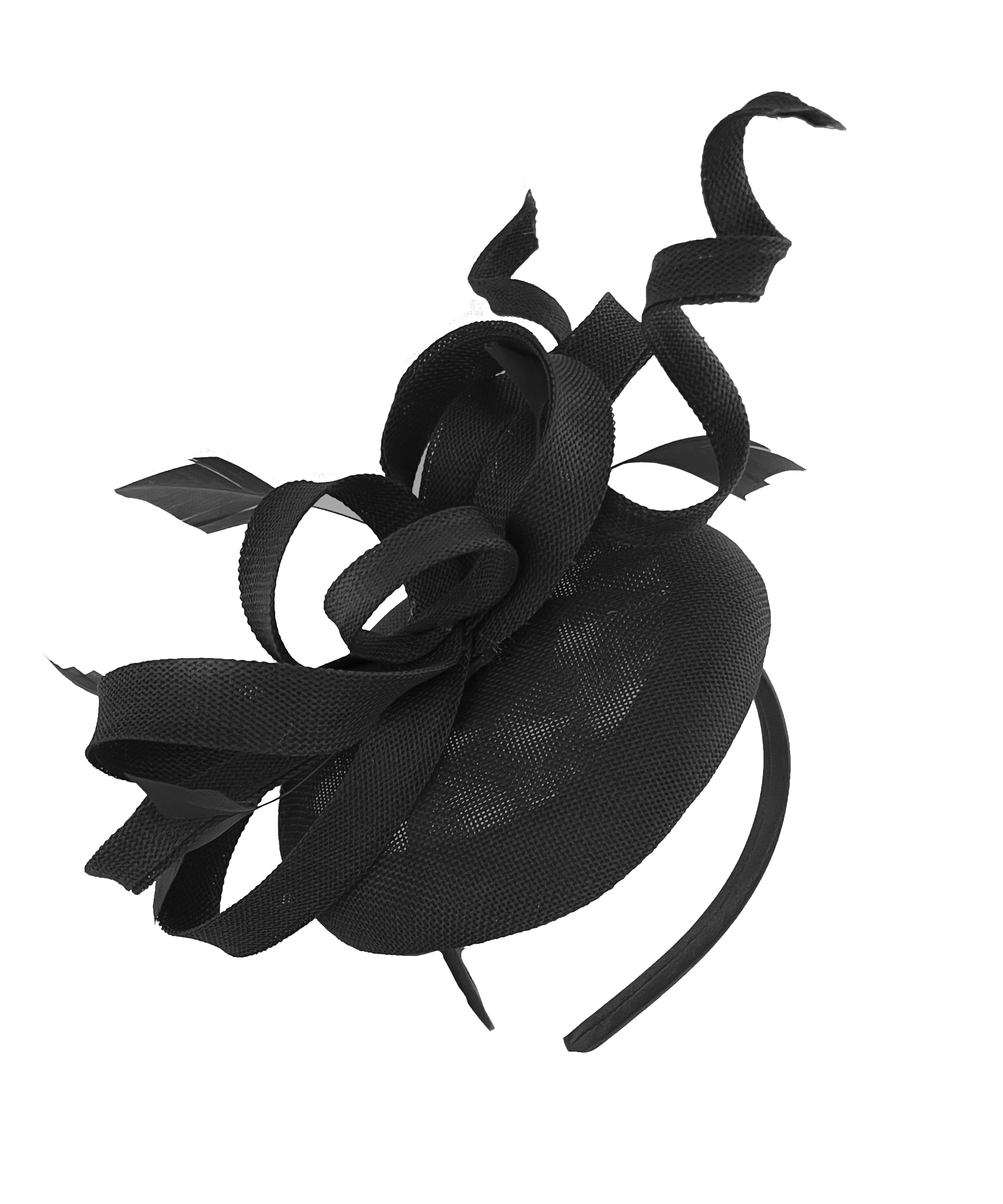 Black Swirl Fascinator on Round Pillbox Headband