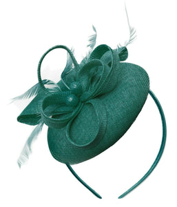 Teal Turquoise Round Pillbox Bow Sinamay Headband Fascinator Weddings Ascot Hatinator Races