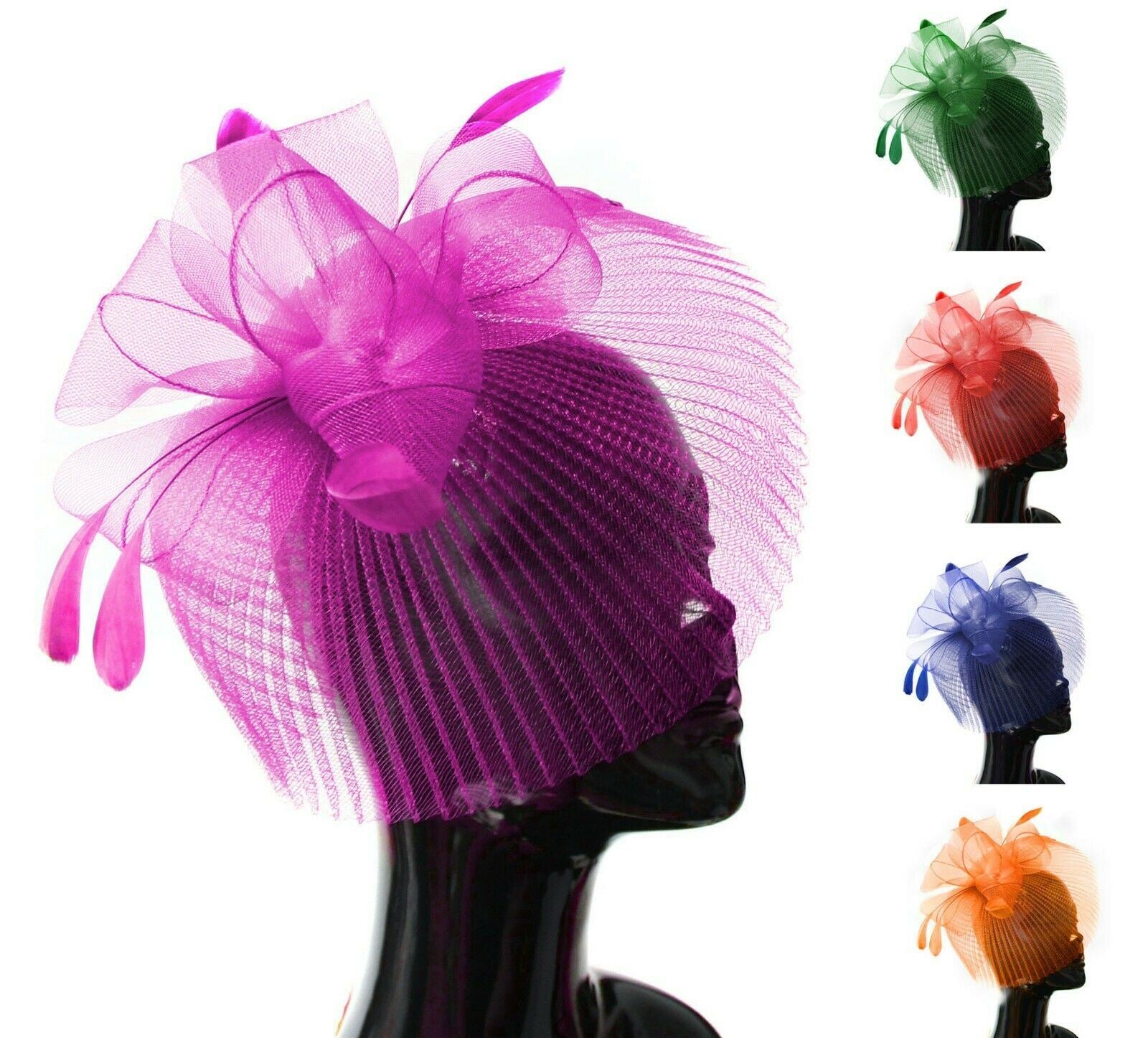 Veil Fan Feathers Fascinator on Headband Wedding Races Net Hat Big