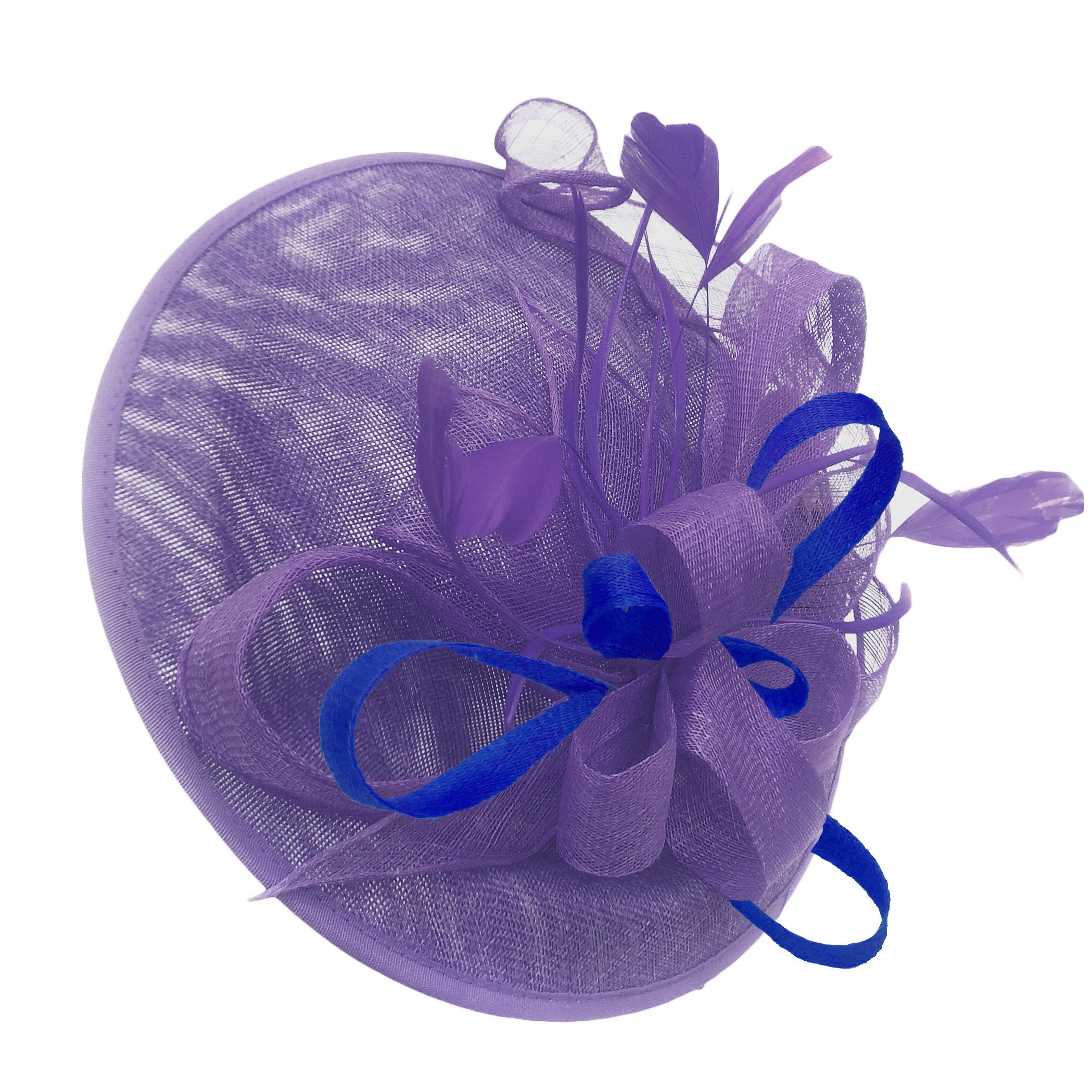 Caprilite Big Saucer Sinamay Lavender Purple & Royal Blue Mixed Colour Fascinator On Headband