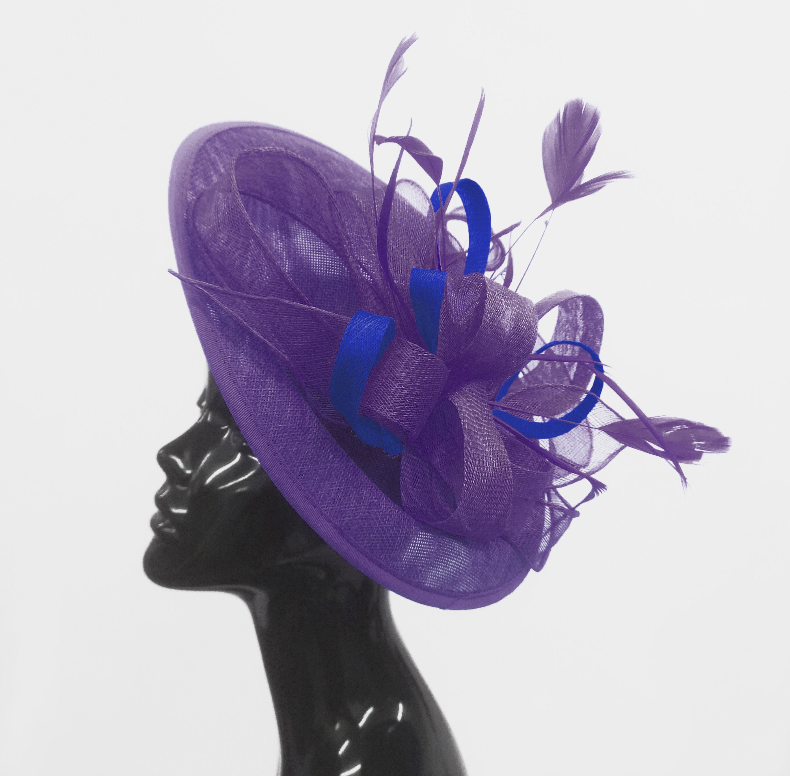 Caprilite Big Saucer Sinamay Lavender Purple & Royal Blue Mixed Colour Fascinator On Headband