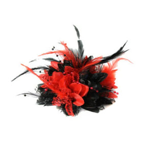 Caprilite Black and Red Fascinator Black Headband Clip Comb Flower Corsage