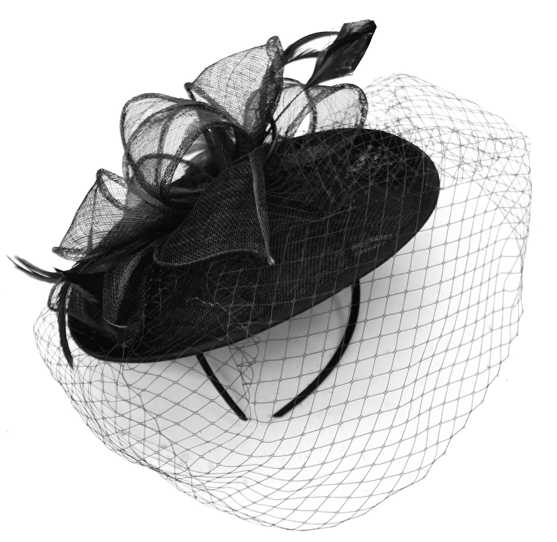 Caprilite Saucer Sinamay Headband Fascinator Wedding Ascot Hat Hatinator Birdcage Veil[Black]